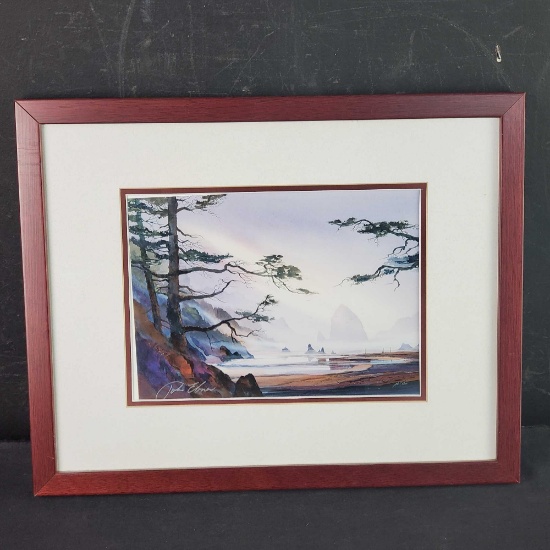 Framed artwork titled Sunrise At Cannon Beachsigned John Ebner