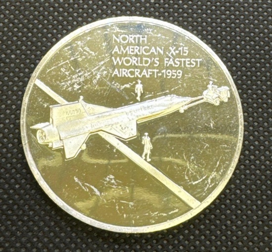 History of Flight North American X-15 Worlds Fastest Aircraft 1959 Sterling Silver Coin 1.32 Oz