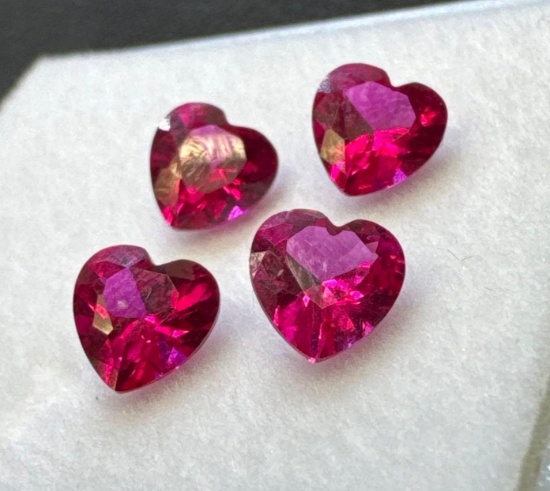 4x Red Heart Cut Ruby Gemstone 3.85ct