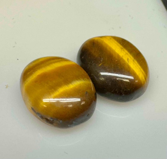 Pair of Tigereye Cabochon Gemstones 14.1ct total