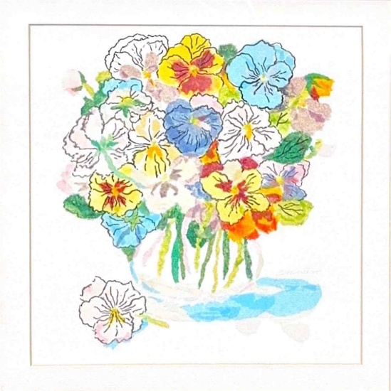 Framed Art Bouquet of Flowers by Genevieve Taunis Wexler 20x21