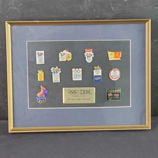 Framed 1998 Nagano Olympic winter games collectors pins