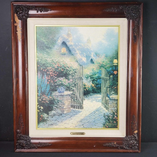 Framed oil/canvas artwork titled Hidden Cottage 2 signed Thomas kinkade