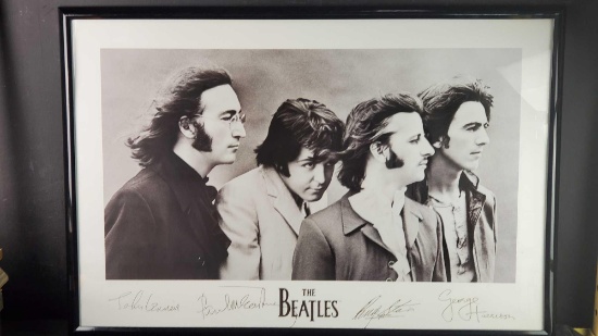 Framed poster/print featuring The Beatles with signatures