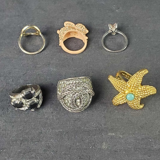 Lot of 6 costume jewelry rings