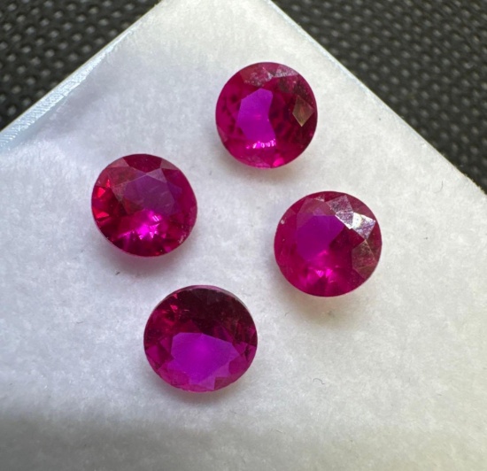 4x Brilliant Round Cut Red Ruby Gemstone 3.55ct
