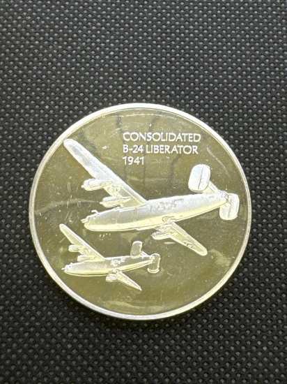 History of Flight Consolidated B-24 Liberator 1941 Sterling Silver Coin