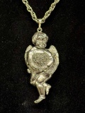 Unique Angel with Clock in Belly Necklace