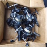 Box of approx.10 vintage Mitchell Garcia fishing reeles models 300 300C 301 304 308 all made in