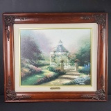 Framed oil/canvas artwork titled The Hidden Gazebo signed Thomas kinkade
