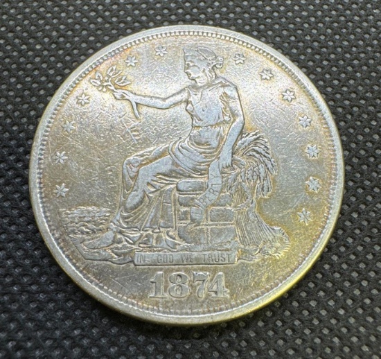 1874 US Trade Dollar Seated Liberty Silver Coin