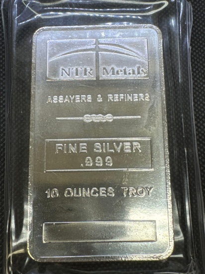 NTR 10 Troy Oz .999 Fine Silver Bar