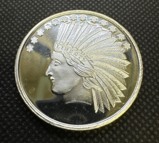 Silver Towne 1 Troy Oz .999 Fine Silver Indian Head Bullion Coin