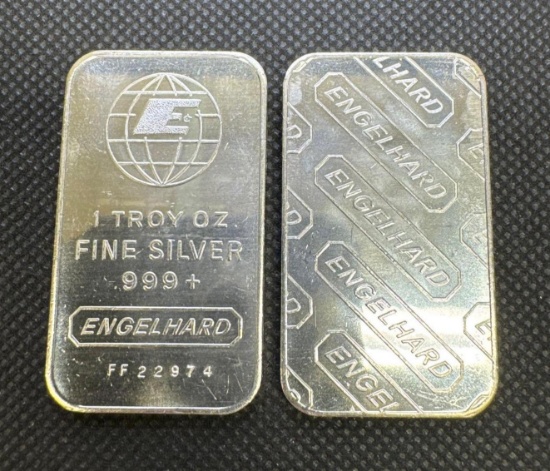2x Engelhard 1 Troy Oz .999 Fine Silver Bullion Bars