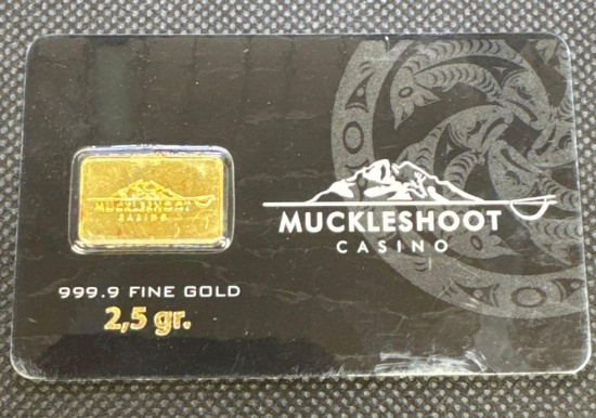 2.5 Gram 999.9 Fine Gold Muckleshoot Casion Bar