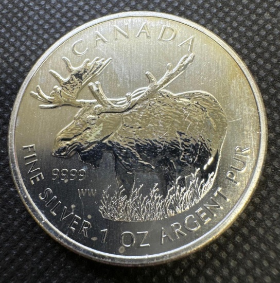 2012 Canadian Moose 1 Troy Oz .9999 Fine Silver $5 Round Bullion Coin