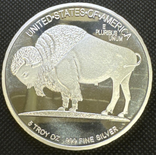 2015 5 Troy Oz .999 Fine Silver Indian Head Buffalo Round Bullion Coin