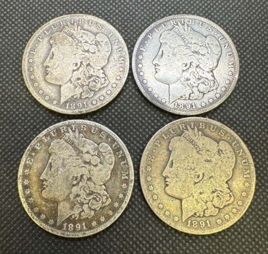 4x 1891 Morgan Silver Dollars 90% Silver Coins 3.63 Oz