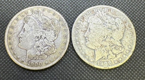 2x 1900 Morgan Silver Dollars 90% Silver Coins 1.83 Oz