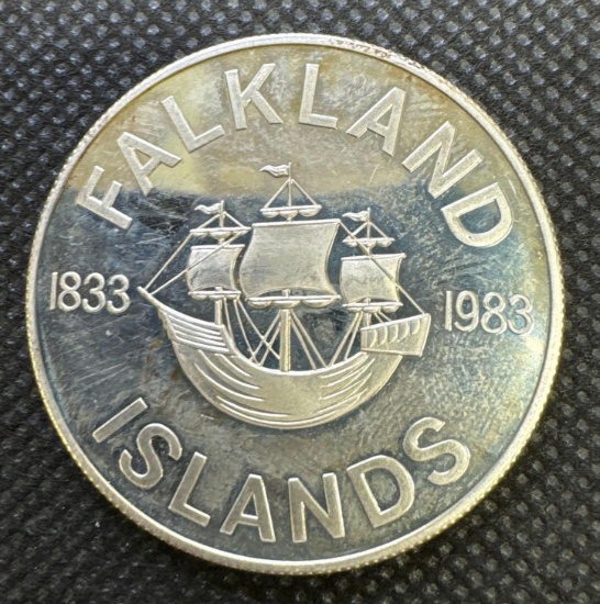 1983 Falkland Islands 1 Ounce Sterling Silver Round Bullion coin