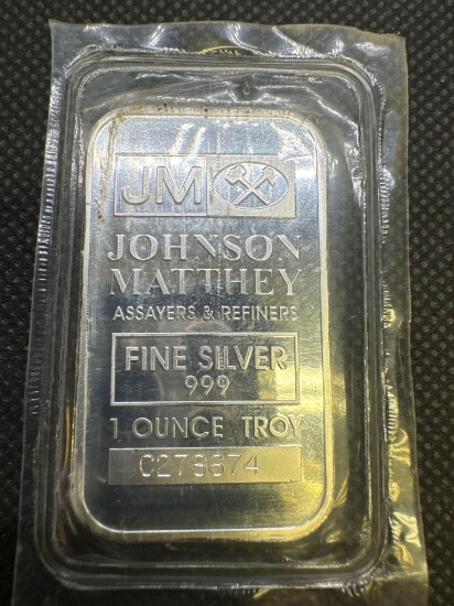 1 Troy Oz .999 Fine Silver JM Bullion Bar