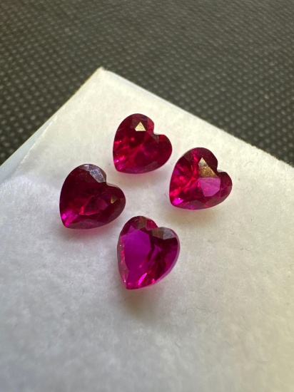 4x Red Heart Cut Ruby Gemstone 4.0ct