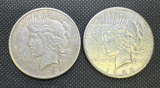 2x 1923-S Silver Peace Dollars 90% Silver Coins 1.88 Oz