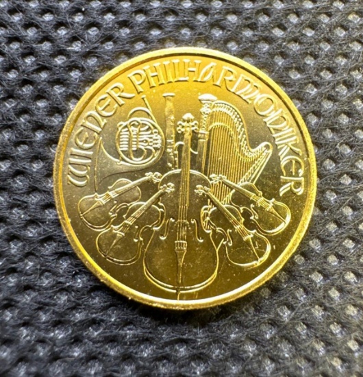 2013 1/10 Ounce 999.9 Fine Gold Philharmonic Bullion Coin 3.13 Oz