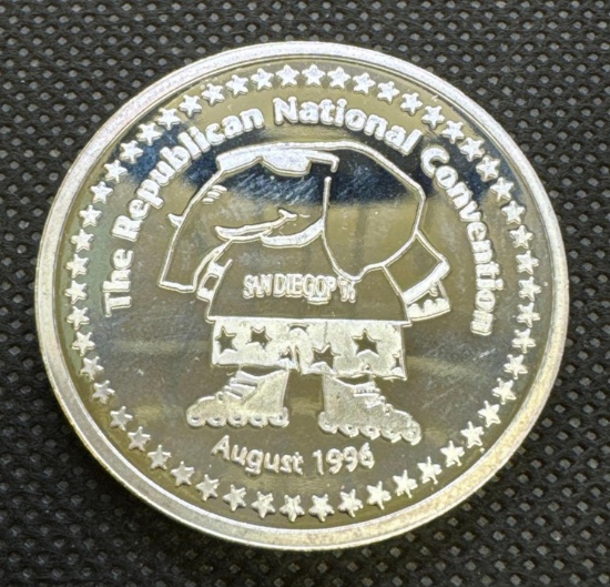 1996 San Diego Union Tribune 1 Troy Oz .999 Fine Silver Bullion Coin