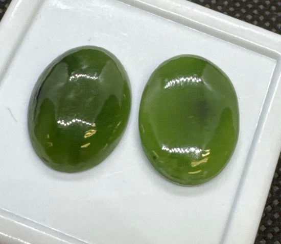 Pair Of Green Cabochon Jade Gemstones 16.15Ct