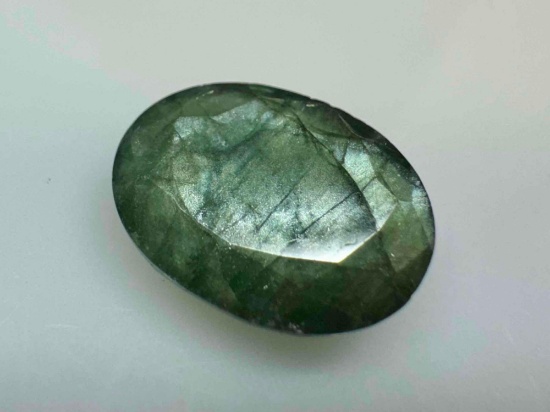 4.9ct Oval Cut Pearlescent Emerald Gemstone