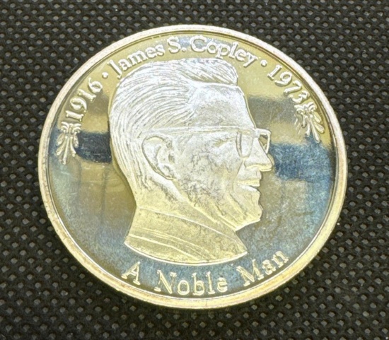 1973 Union Tribune A Noble Man 1 Troy Oz .999 Fine Silver Bullion Coin