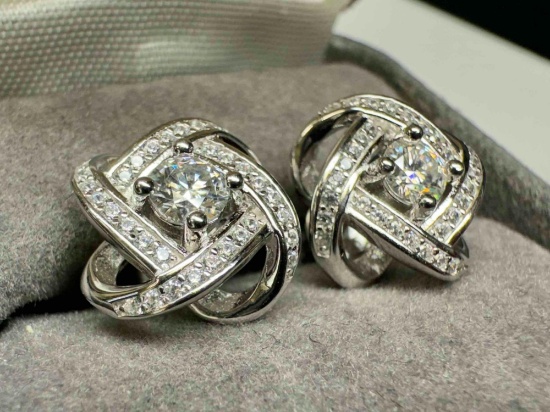 Pair of S925 Sterling Silver Moissanite Diamond Earrings 3.7g total