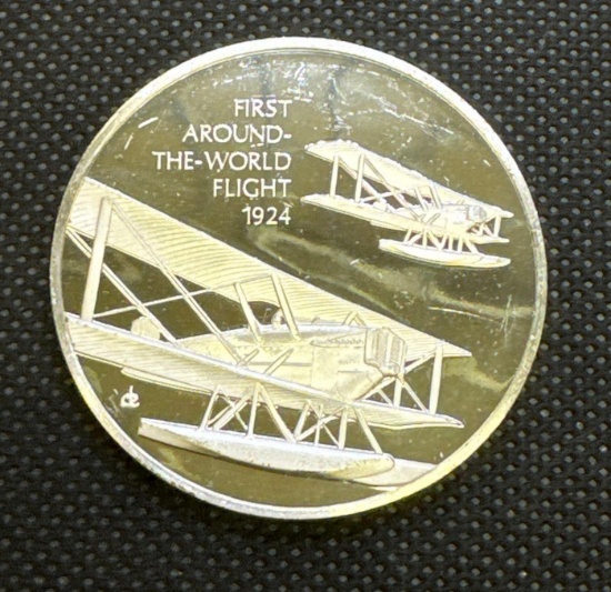 History Of Flight 1st Around The World Flight 1924 Sterling Silver Coin 1.31 Oz