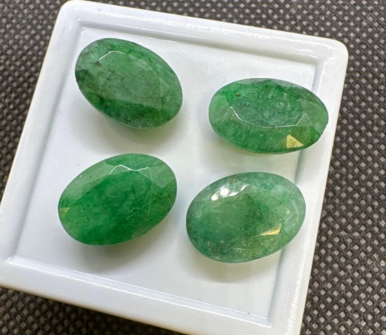 4x Oval Cut Green Emerald Gemstones 20.55Ct