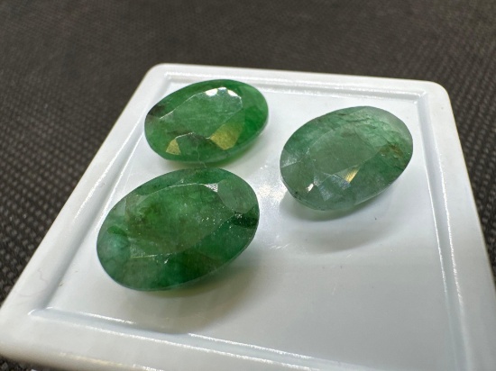 3x Oval Cut Green Emerald Gemstones 16.90 Ct