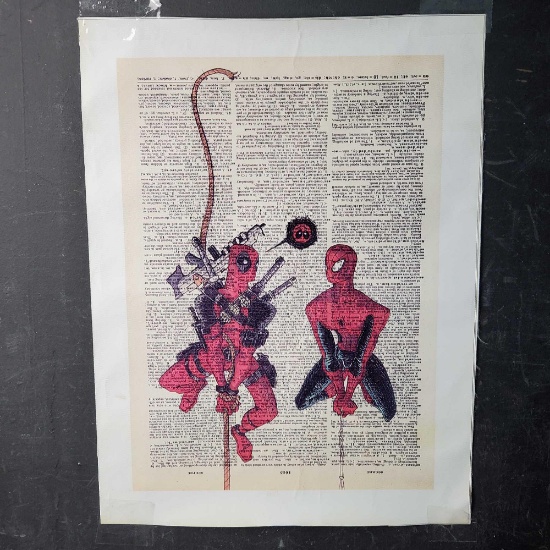 Unique one of a kind spiderman lithograph on canvas