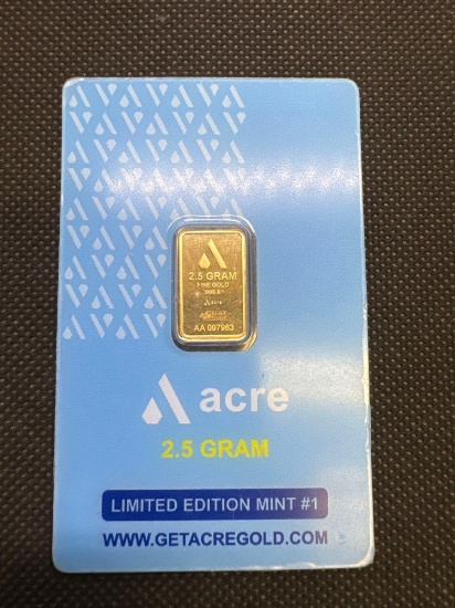 ACRE 2.5 Gram 999.9 Fine Gold Bullion Bar