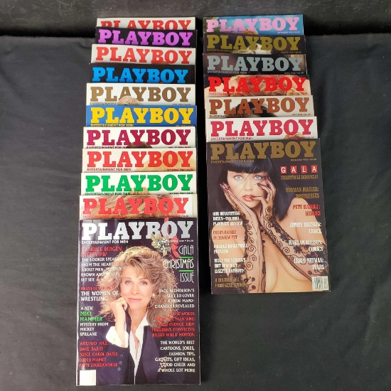 Box of approx. 18 Playboy adult entertainment magazines 1988-1993
