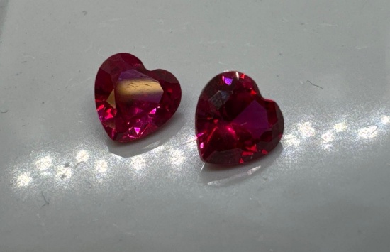 Pair Of Red Heart Cut Ruby Gemstones 1.85 Ct