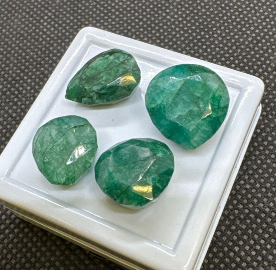 4x Pair Cut Green Emerald Gemstones 35.80 Ct