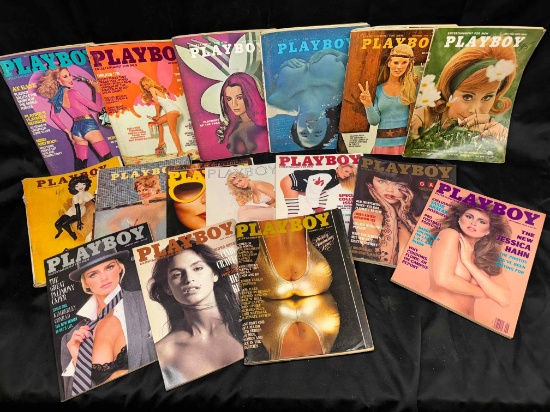 14 Vintage Playboy Magazines and 2 Supplement Books 1960s-1980s Centerfolds