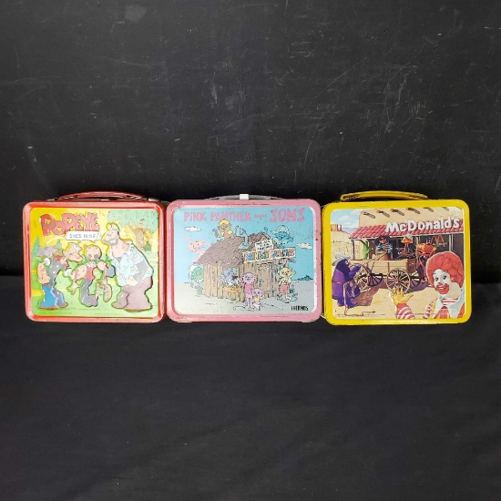 3 Lunch pail boxes 1980s Popeye Pink Panther And Sons McDonalds