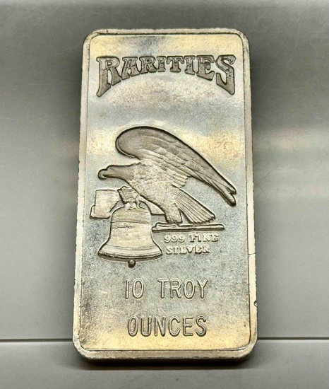 10 Troy Oz .999 Fine Silver Rarities Mint Silver Bar