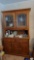 Large 2 piece china hutch with stained glass cabinet with contents @ Farm