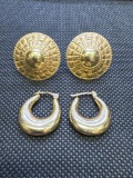 2 Pairs of 14kt Gold Earrings 7.52 Grams