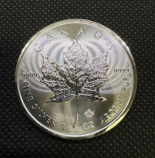 2022 1 Troy Oz .9999 Fine Silver Canada Maple Leaf Prevy Mark $5 Bullion Coin