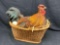 Real Taxidermy Chicken in Basket with Eggs