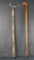 2 unique walking sticks/canes wooden carved bird head decorative black/white bird