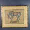 Framed vintage artwork chinese stone rubbing on silk with red seal and chopmark
